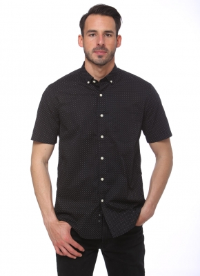 Elevani Men's Short Sleeve Regular Fit Black Dotted Print Casual Shirt